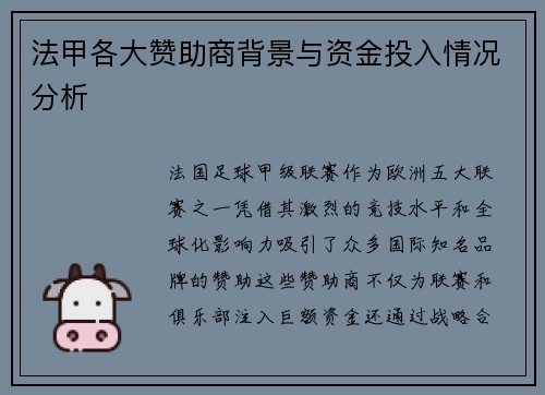 法甲各大赞助商背景与资金投入情况分析
